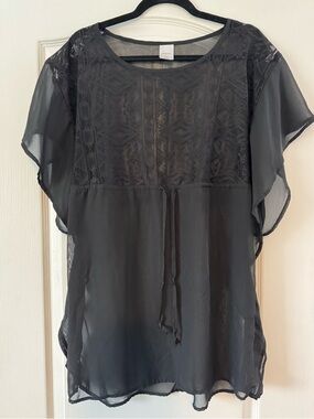 Xhilaration Black Sheer Lace Yoke Swim Coverup with Tie